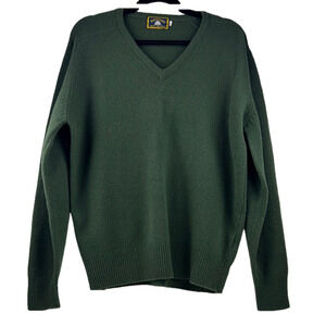 Papagallo Men's Forest Green 100% Lambswool V-Neck Pullover Sweater